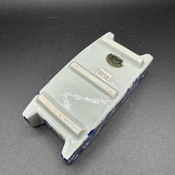 Vintage Pier 1 Imports Blue White Ceramic Catchall Tray 6" Floral Stripe Planter - Picture 3 of 7